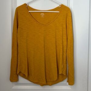 Old Navy Knit Top V-Neck Shirt Womens Size S Yellow 100% Cotton Long Sleeve